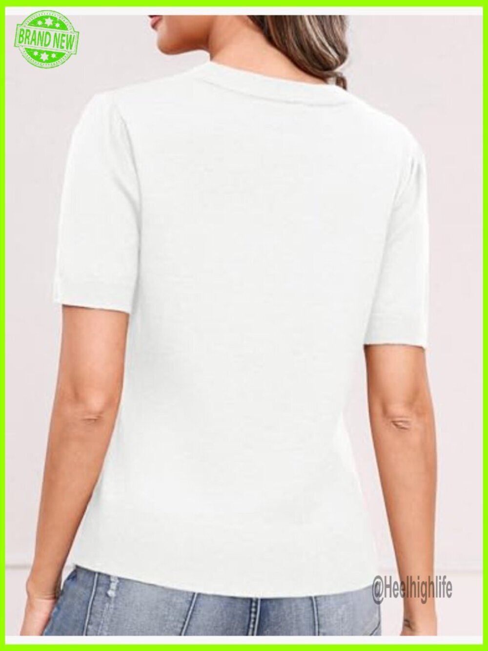 Cropped Wool Blend Sweater Puff Sleeve Crew Neck Pullover Lightweight Top - Picture 3 of 7